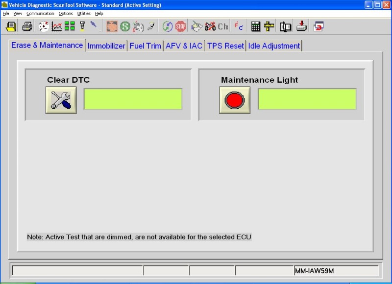 Erase & Maintenance screen